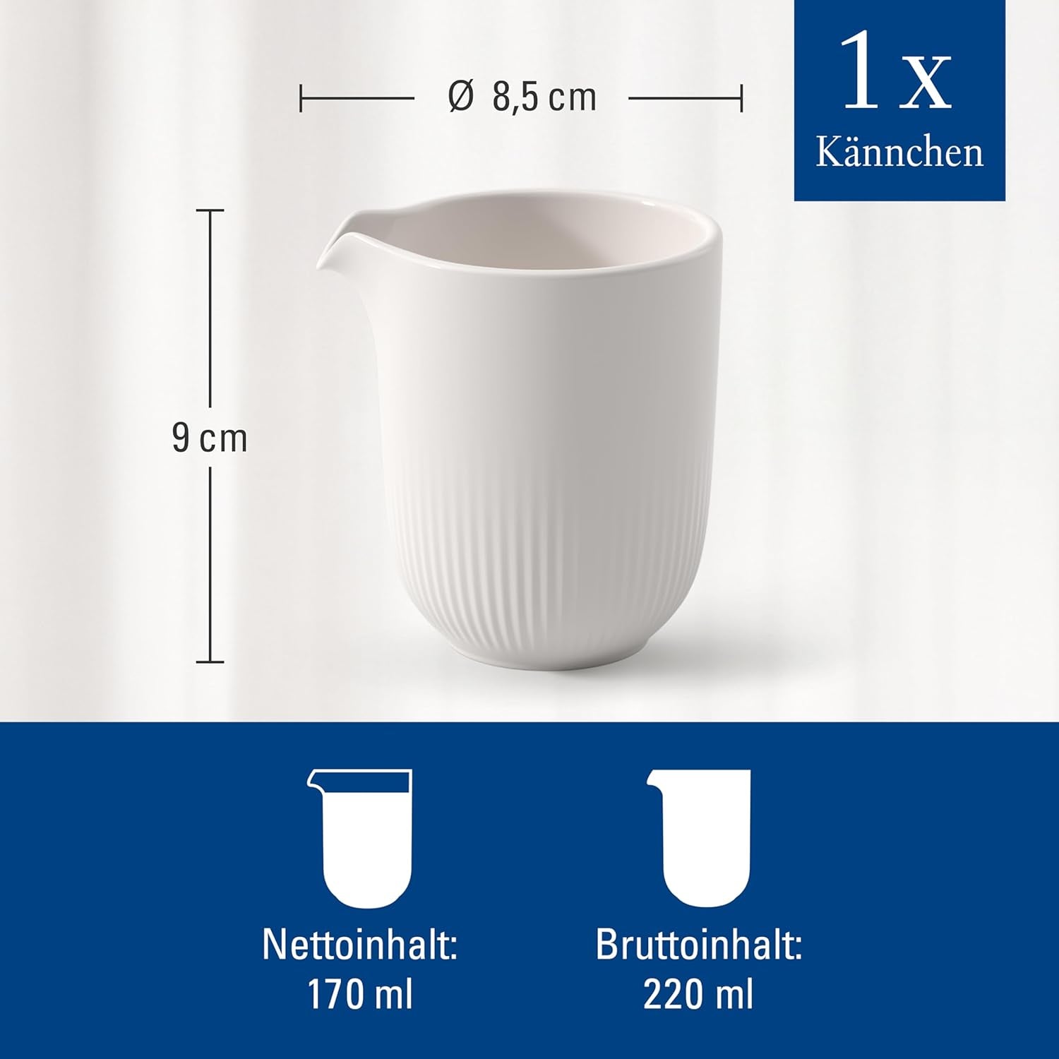 Villeroy & Boch - Afina Hrnek na mléko 170 ml, Bílý, Vhodné do myčky, Vhodné do mikrovlnné trouby, Karafa na mléko, Příslušenství na kávu, Keramický džbán, Podšálek, Nádobí, Prémiový porcelán