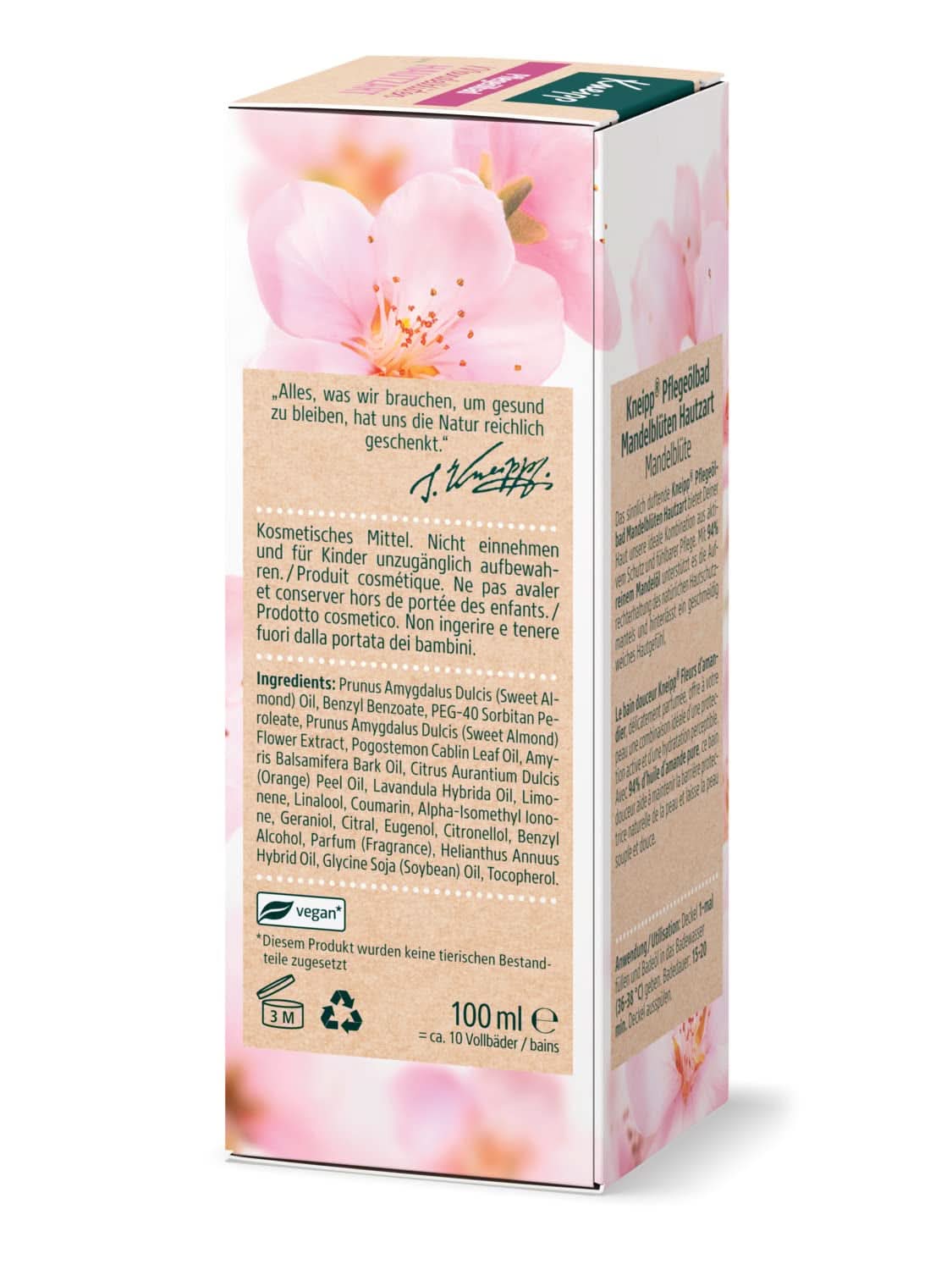 Kneipp, koupelový olej, s 94% čistým mandlovým olejem, pro suchou a citlivou pokožku - 100 ml Sprcha a koupel Naty Shop
