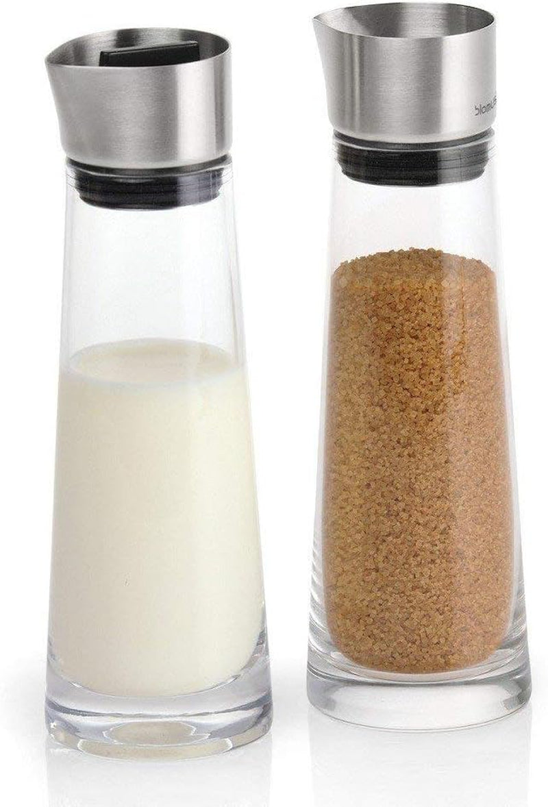 blomus -MACCHIATO- Skleněná sada na cukr a smetanu, objem 180ml, nerezové víko, na čaj a kávu, vysoká kvalita zpracování, exkluzivní vzhled (V/Š/H: 17 x 5,4 x 5,4 cm, Transparent, 63510)