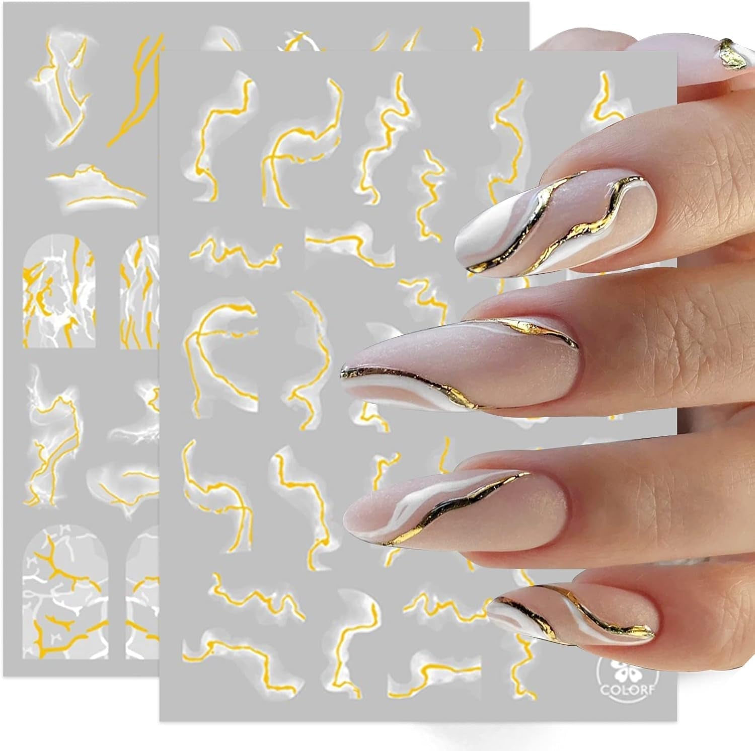 9 Blatt Nagelsticker Französische Spitzenmarmor Nagelaufkleber Selbtklebend Weißes Gold Nail Art Samolepka Dekoration Nageldesign Zubehör