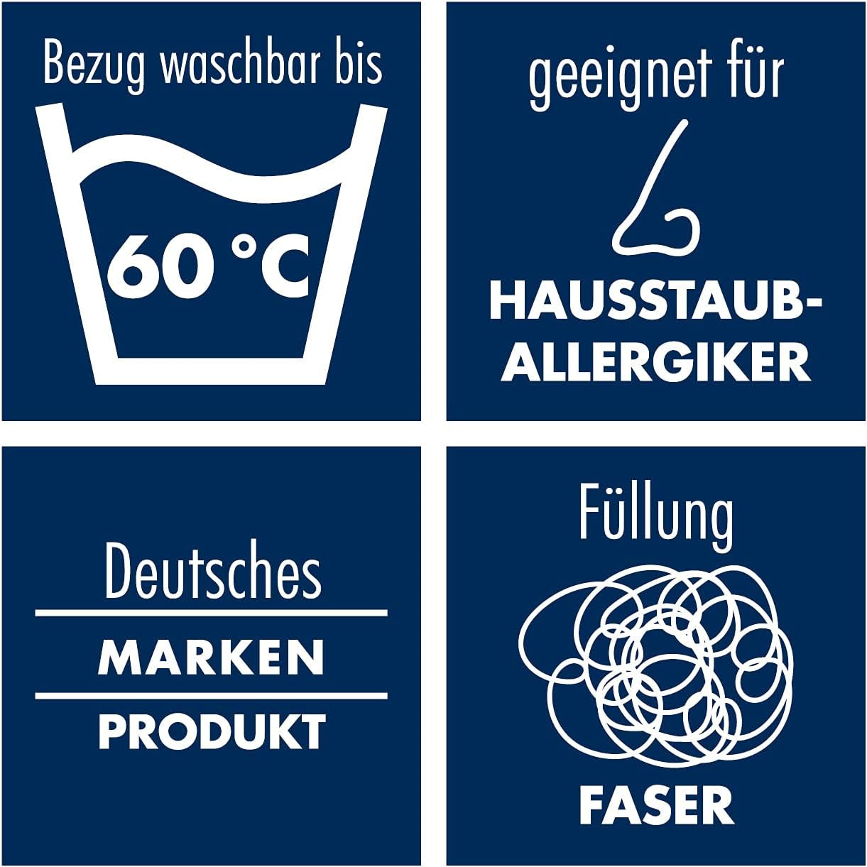 Polštář Irisette Noblesse - Made in Germany - Polštář se snímatelným potahem z čisté bavlny, 80 X 80 cm, standardní polštáře Naty Shop s certifikací Oeko-Tex