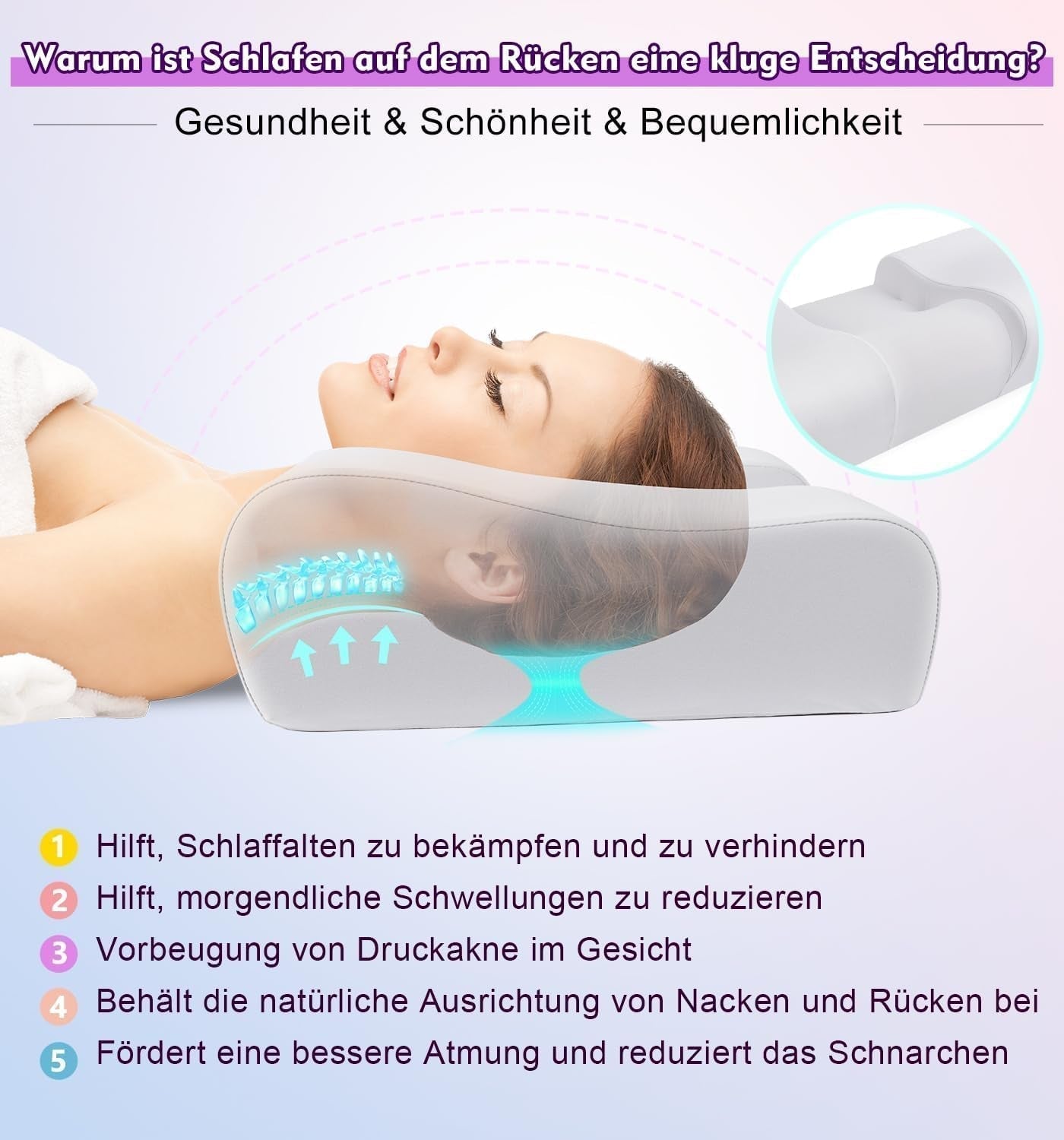 Hydomi Polštář proti vráskám 2-v-1 Anti-Aging Kosmetický polštář Ortopedický polštář na podporu krku Polštář z paměťové pěny na bolest šíje a ramen, který udrží vaši hlavu rovnou Ortopedické polštáře na krk Naty Shop