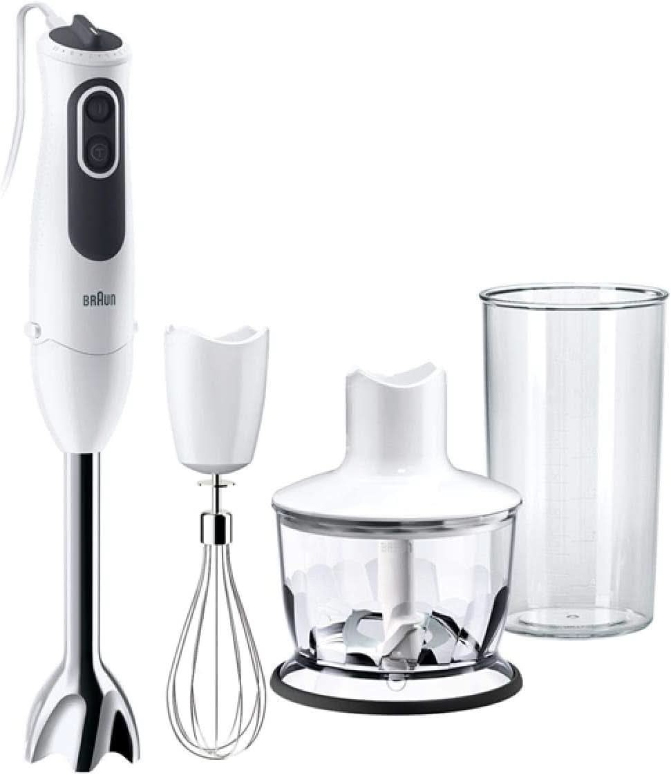 Braun Multiquick 3 MQ 3135 Omáčkový Stabmixer – Pürierstab Mit 11 Geschwindigkeiten plus Turbo-Stufe & Edelstahl-Mixfuß, 750 Watt, Inkl. 600 ml Mix-/Messbecher, Schneebesen & Zerkleinerer, Weiß/Grau Kitchen Naty Shop Single Mq 3135 - 3 v 1