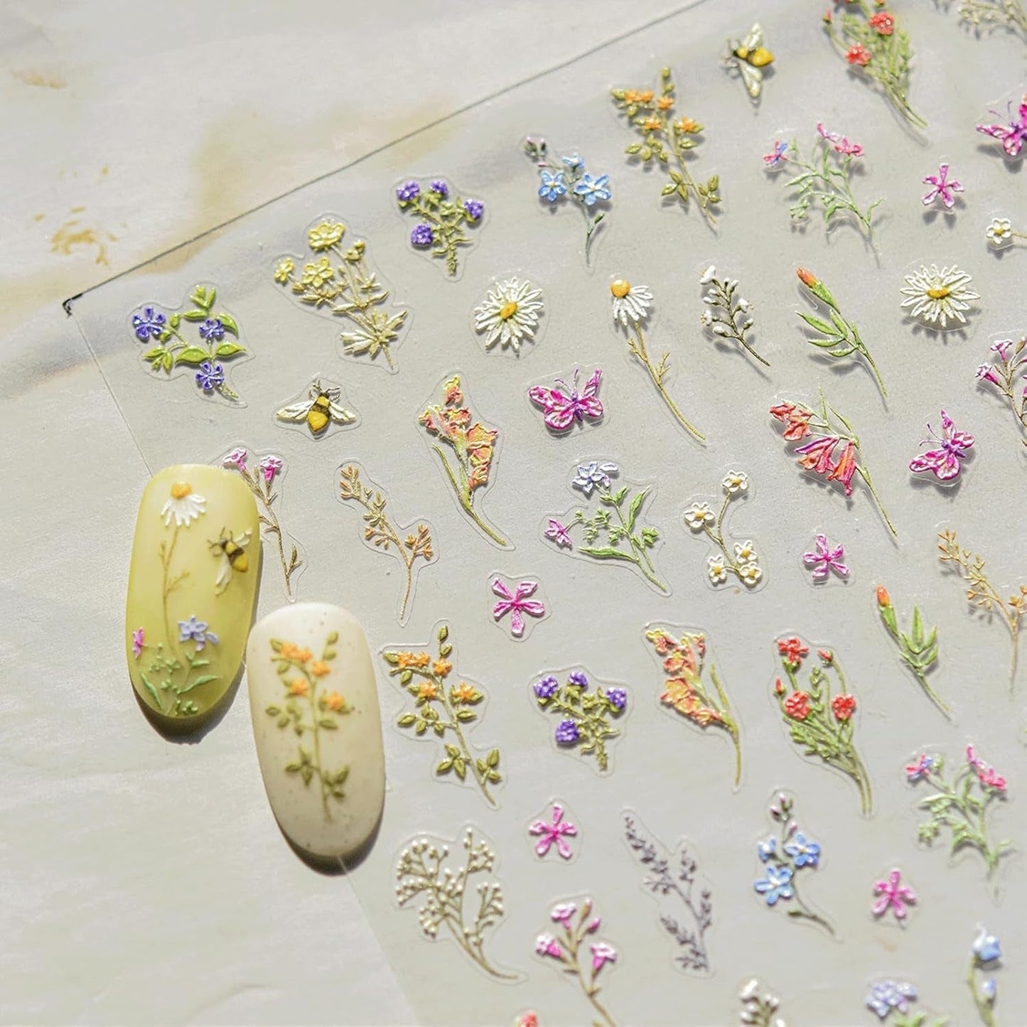 JMEOWIO 3D Nálepka na nehty Blumen Nálepka na nehty Selbstklebend Nagelaufkleber 5D Stereoskopické jarní letní Dekorace Blumen Nageldesign Zubehör 1 Blatt