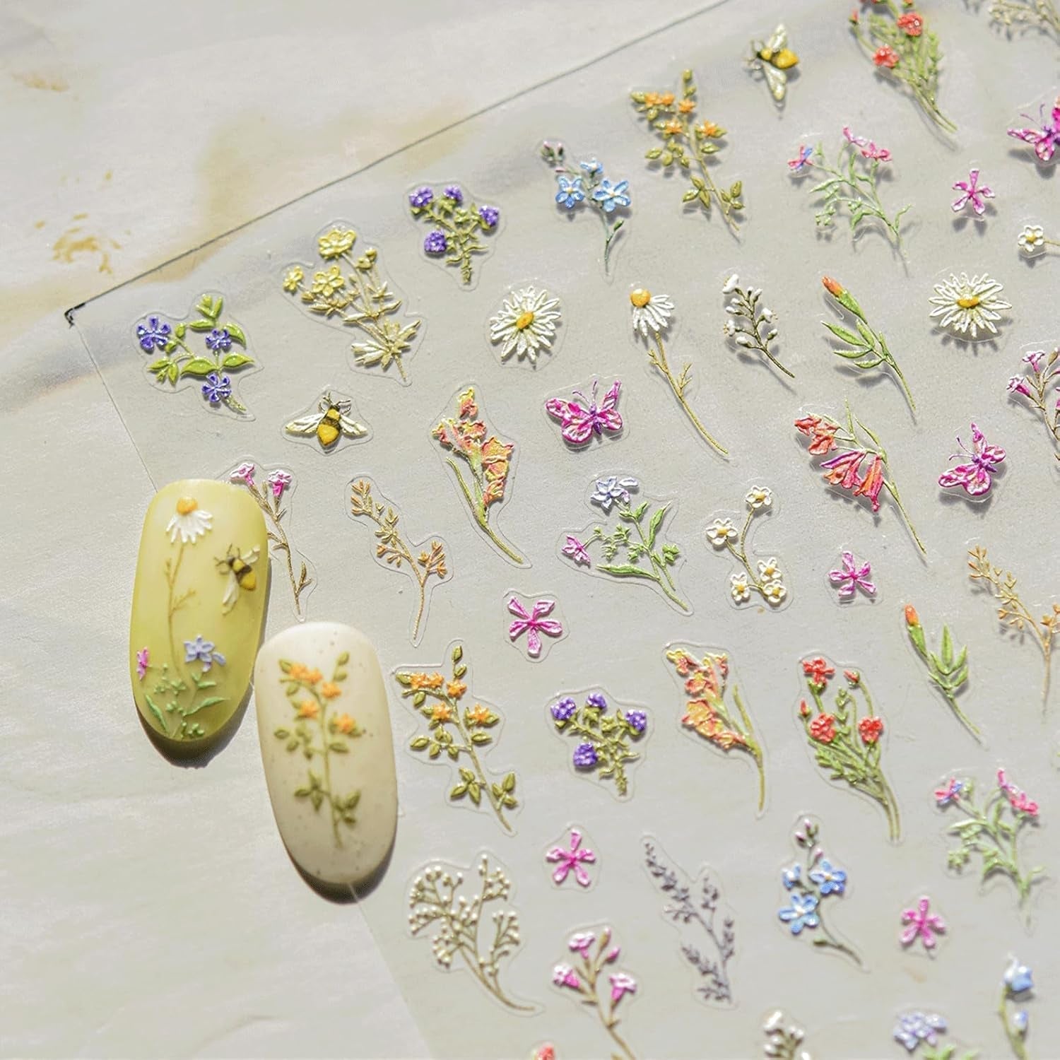 JMEOWIO 3D Nálepka na nehty Blumen Nálepka na nehty Selbstklebend Nagelaufkleber 5D Stereoskopické jarní letní Dekorace Blumen Nageldesign Zubehör 1 Blatt