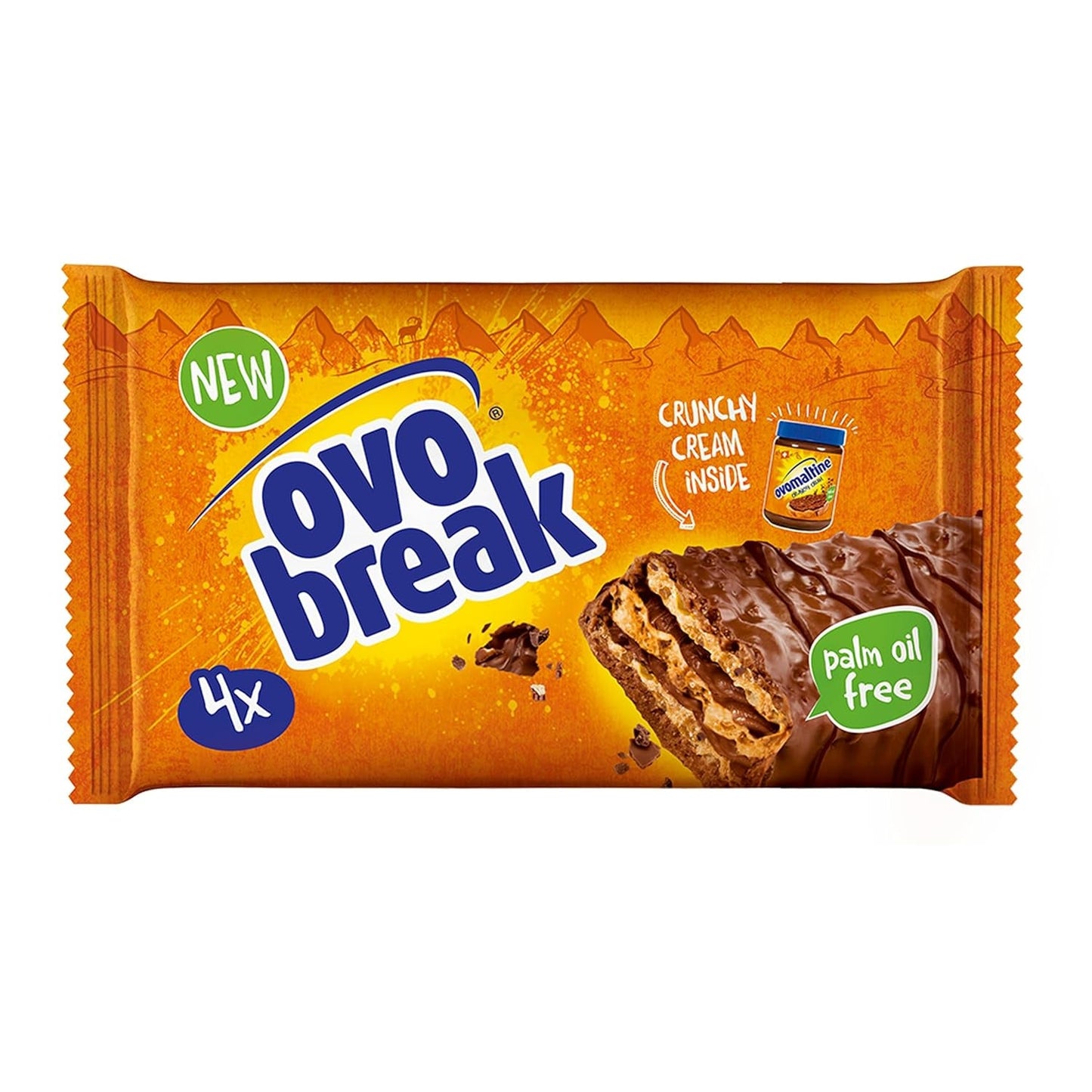 Ovomaltine OVO BREAK Oplatka a čokoládová tyčinka - křupavá svačina s nezaměnitelnou chutí našeho oblíbeného Creme Crocante, přirozeně bez palmového oleje (4 x 39 g)