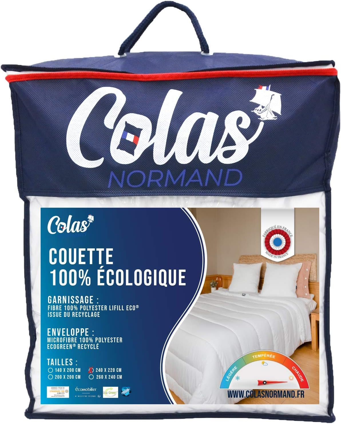 COLAS NORMAND - Ekologická přikrývka - teplá - 240 X 220 Cm - obálka a výplň z recyklovaných lahví - měkká, hedvábná a pohodlná - pečlivá výroba Přikrývky a přikrývky Naty Shop 220X240 Cm Teplé
