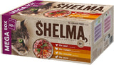 Shelma Wet krmivo pro kočky Megapack s hovězím, krůtím, kuřecím a kachním masem - Kompletní bezobilné krmivo s vysokým obsahem masa - 40 x 85 g (3,4 kg)