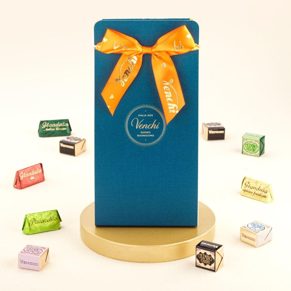 Venchi – Murrine Collection – Dárková kazeta s různými čokoládami Cremino a Gianduiotti, 411 g – S lískovými oříšky CHZO Piemont – Tip na dárek – Bez lepku