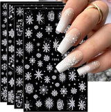 JMEOWIO Nálepka na nehty Weihnachten Weiß Glitter 8 Blatt Nálepka na nehty Selbtklebend Nagelaufkleber Schneeflocke Zimní dovolená Dekorace Nageldesign Zubehör