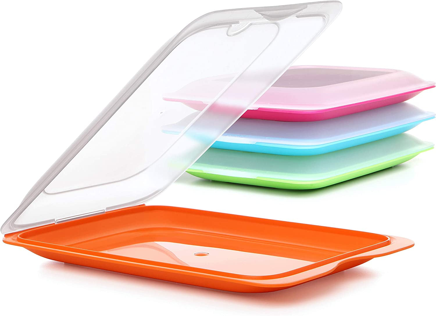 Sada 4 krabic TATAY Fresh Slicer Box, bez BPA, opakovaně použitelné, stohovatelné, do myčky a MWO, náhodné barvy. Rozměry 17 cm x 3,2 cm x 25,2 cm Krabice na potraviny Naty Shop Nádoba na klobásy – sada 4 ks