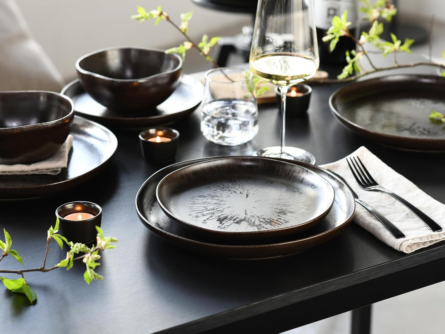 CreaTable, 21249, Natura Organic RUSTY Series, 12dílná sada nádobí pro 4, Sada porcelánových talířů, Vhodné do myčky a mikrovlnné trouby, Vyrobeno v Evropě
