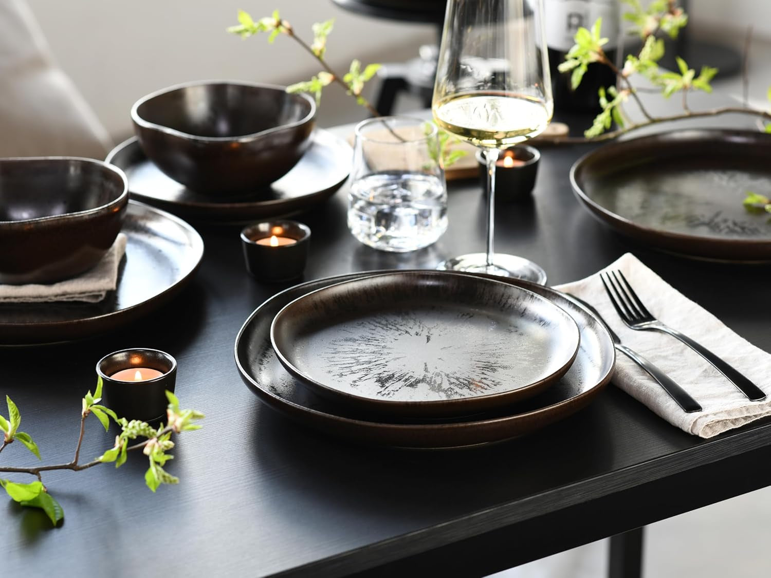 CreaTable, 21249, Natura Organic RUSTY Series, 12dílná sada nádobí pro 4, Sada porcelánových talířů, Vhodné do myčky a mikrovlnné trouby, Vyrobeno v Evropě