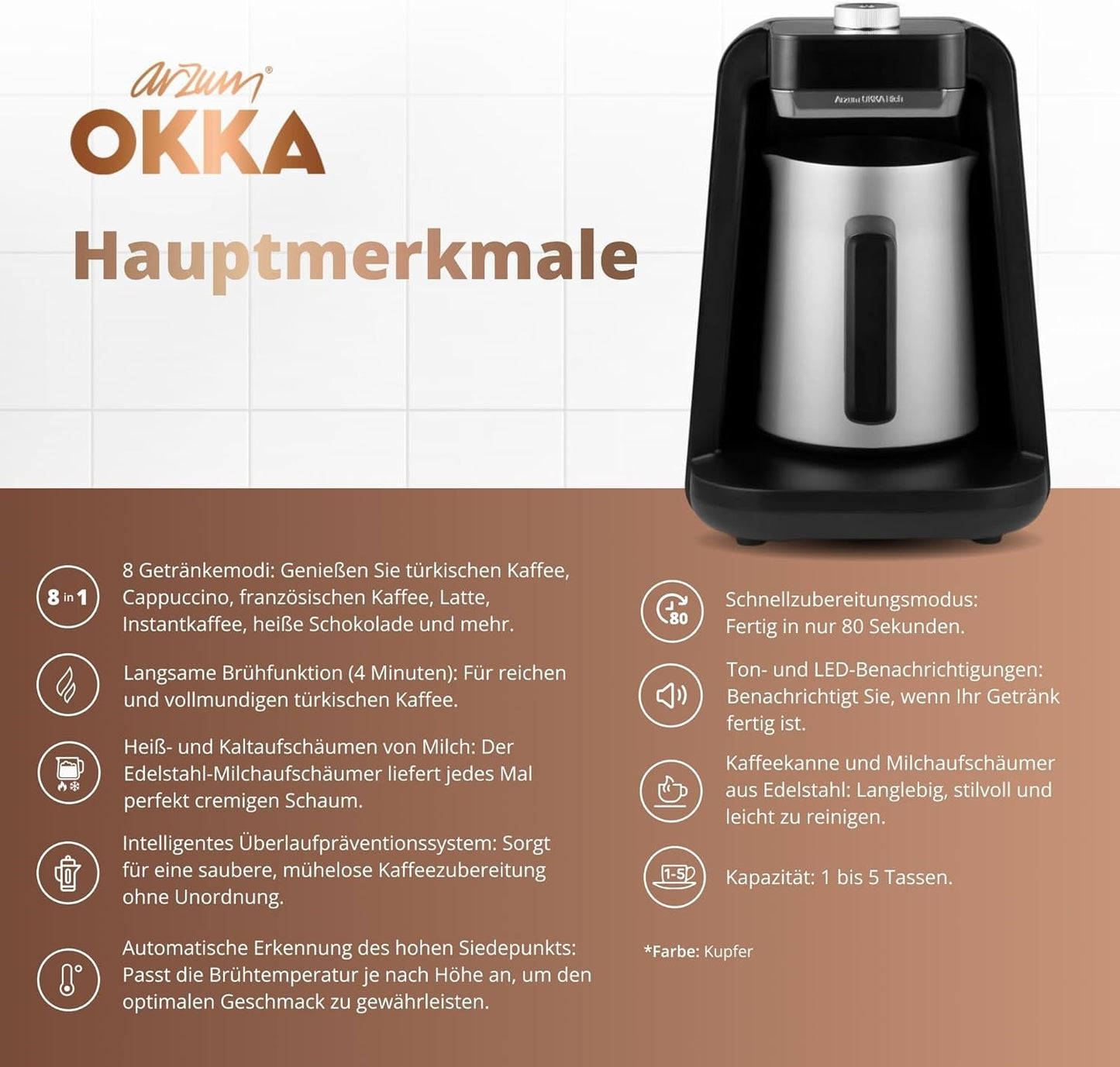 TURECKÝ KÁVOVAR Arzum OKKA RICH SPIN PRO (chrom)