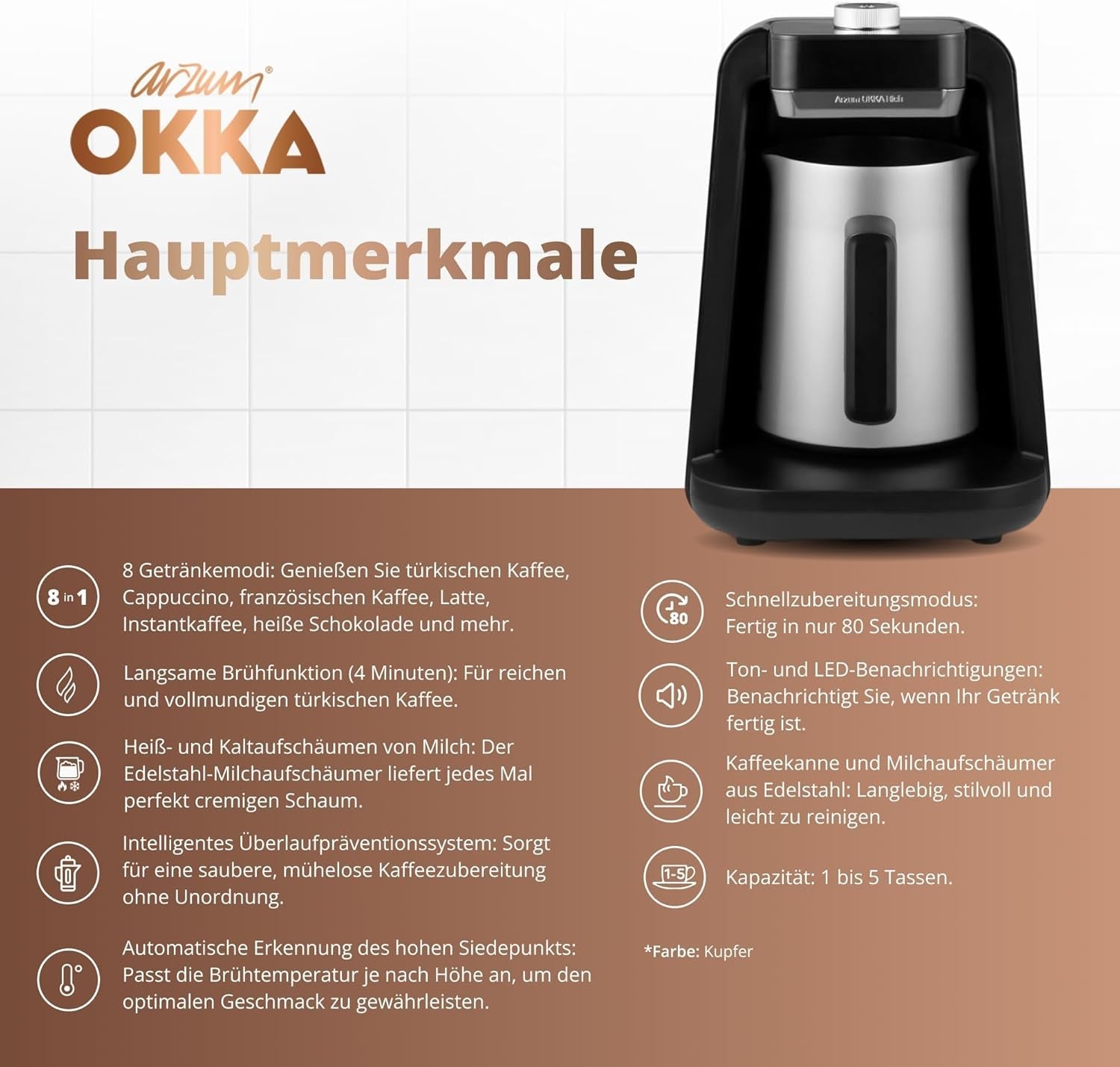 TURECKÝ KÁVOVAR Arzum OKKA RICH SPIN PRO (chrom)