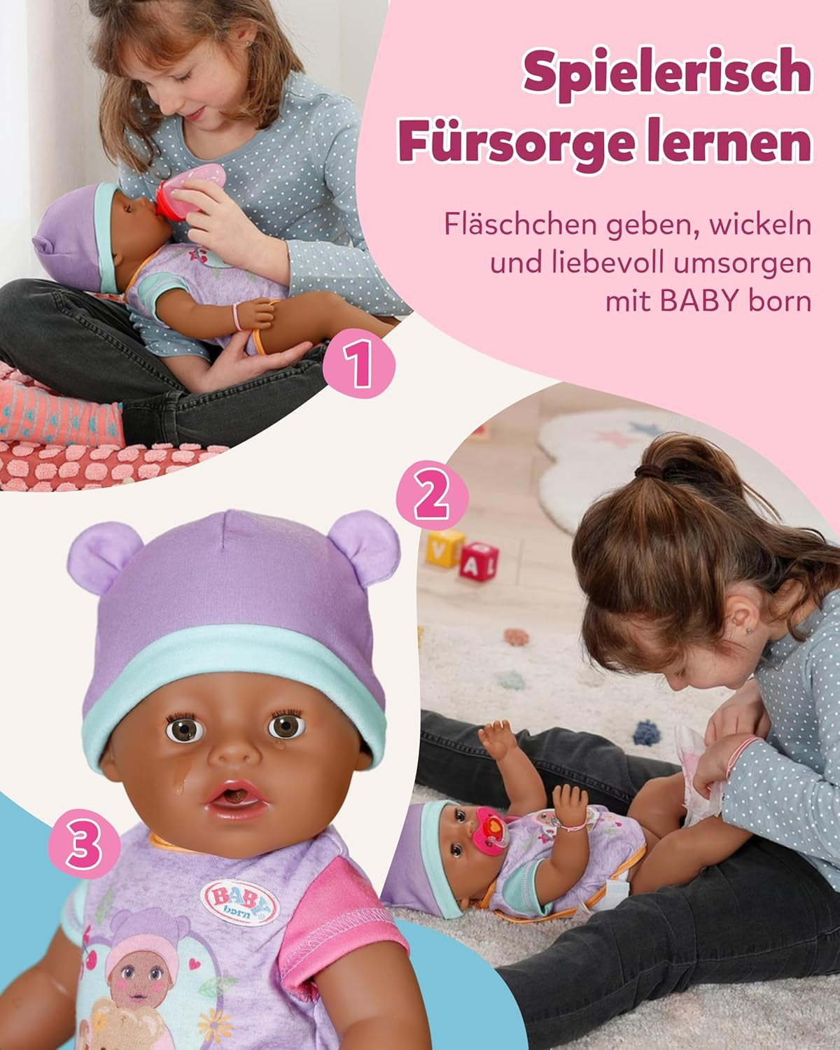 BABY Born Eva - panenka 43 cm - 10 funkcí včetně příslušenství a matrace - Plně funguje bez baterií - Vhodné pro děti od 3 let