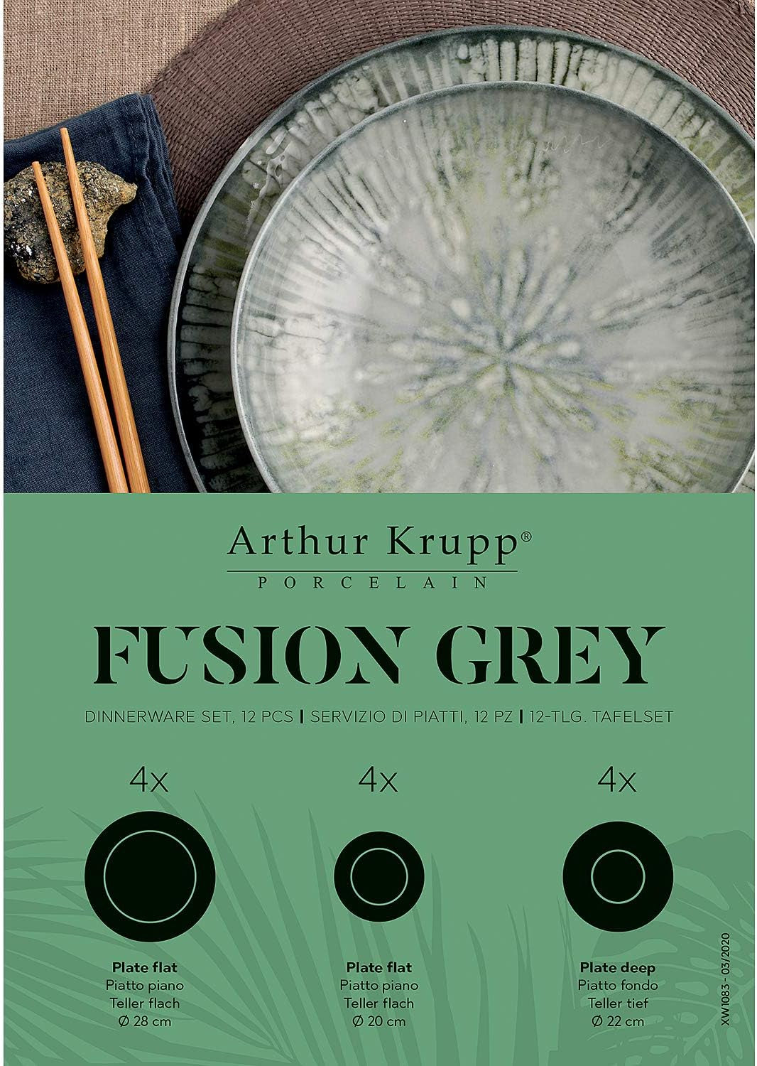 Porcelánová sada nádobí Fusion Grey 67351GA2, 12 kusů