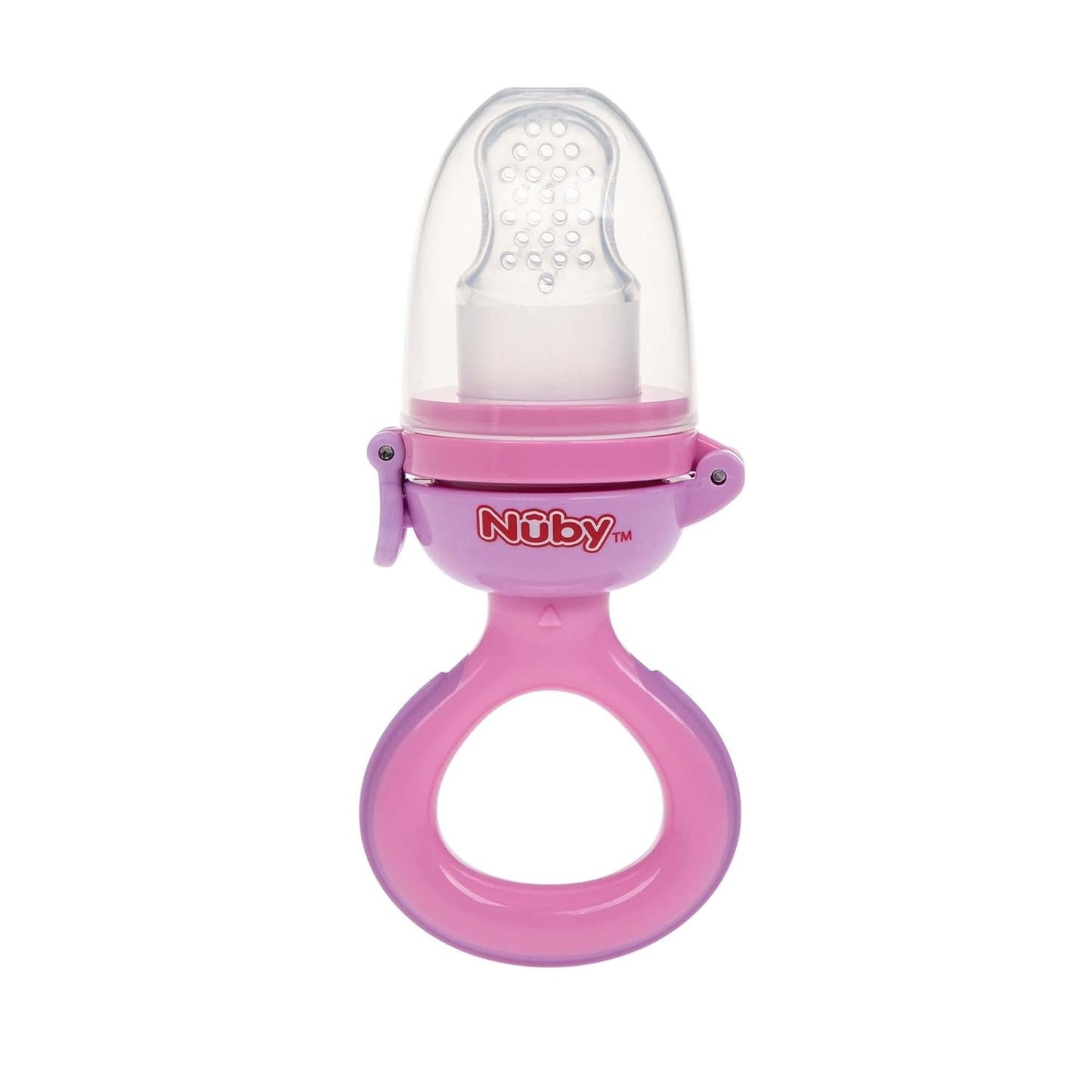 Nuby Silikonové krmítko Fruit Feeder Nibbler - Krmítko na ovoce pro miminka 6 měsíců a batolata - Kroužek na kousání na ovoce, zeleninu a pyré - Bez BPA - Růžový - 6+ měsíců