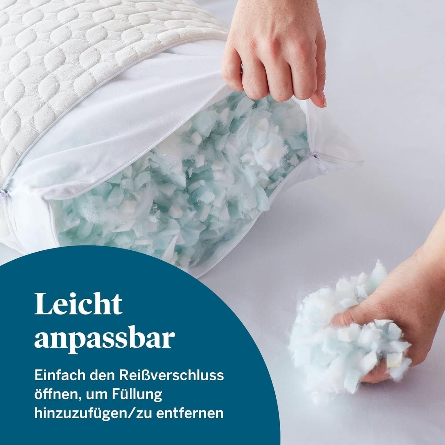 Polštář LUCID 40 X 80 cm s hybridní výplní z drcené paměťové pěny a mikrovlákna - snímatelná, nastavitelná výplň - pratelný potah - pro postranní, zádové a břišní spáče standardní polštáře Naty Shop