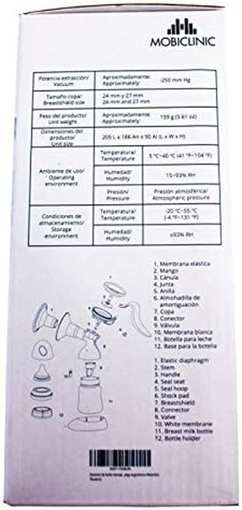 Mobiclinic ®, manuální odsávačka mateřského mléka, evropská značka, ergonomická rukojeť Příslušenství Jídlo a kojení Bebe Naty Shop