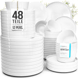 Křišťálová 48dílná porcelánová sada nádobí VÍTĚZ TESTU Čirá sada porcelánového nádobí Mísy a talíře Večerní servis pro 12 sad nádobí Pure Living v bílé barvě