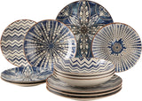 MÄSER 934017 Iberico Blue Jídelní set pro 4 osoby, 12dílný, maurský styl, různé vintage vzory v bílé a modré, keramika
