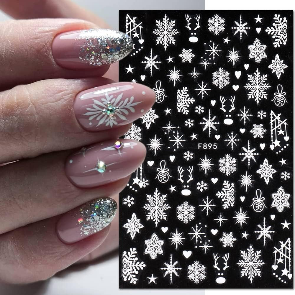 JMEOWIO Nálepka na nehty Weihnachten 8 Blatt Nagelaufkleber Selbtklebend Weiße Schneeflocken Nálepka na zimní nehty Dekoration Nageldesign Zubehör