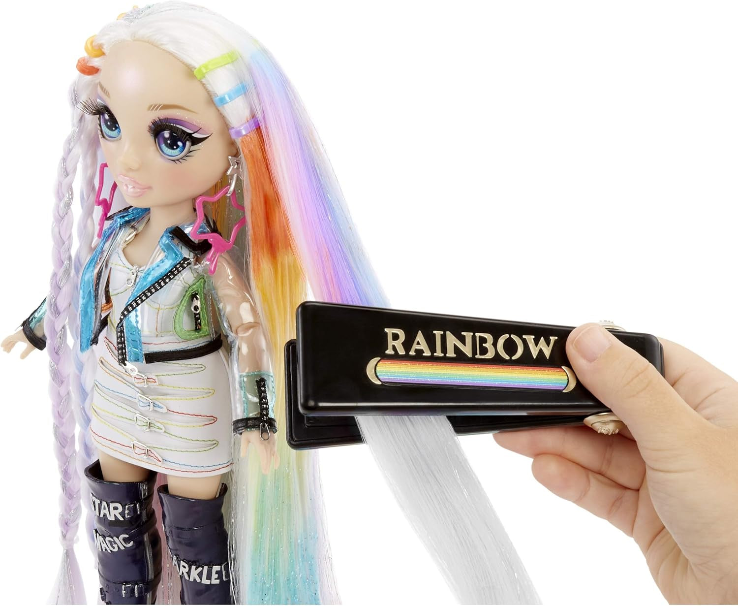 Vlasové studio Rainbow High - Exkluzivní herní sada pro panenku Amaya Raine s dlouhými vlasy pro styling - Obsahuje omyvatelnou křídu na vlasy, kartáč na vlasy, doplňky - Dárek pro děti od 6 let