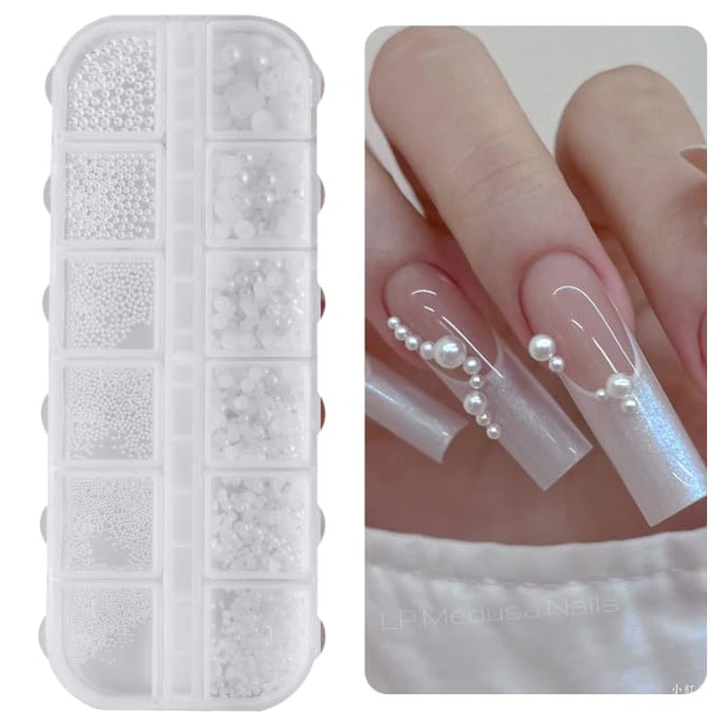 Nail Art Strasssteine ​​​​1 Schachtel, Nail Charms, 12 Typen Weiße Perlen Für Nägel, Flatback Rhinestones, Klein Edelstahl-Perlen, Nagel Deko, Nagel Zubehör