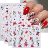 JMEOWIO 3D Nálepka na nehty Blumen Nálepka na nehty Selbstklebend Nagelaufkleber 5D Stereoskopické jarní letní dekorace Nageldesign Zubehör 4 Blatt
