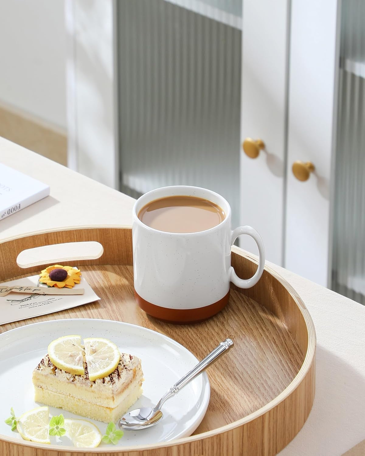 Sada hrnků na kávu MALACASA, sada hrnků z kameniny 350ml pro 4 osoby, moderní hrnky na kávu na čaj, džus, latte, cappuccino, horkou čokoládu. Vhodné do myčky a mikrovlnné trouby, série TARA, khaki bílá