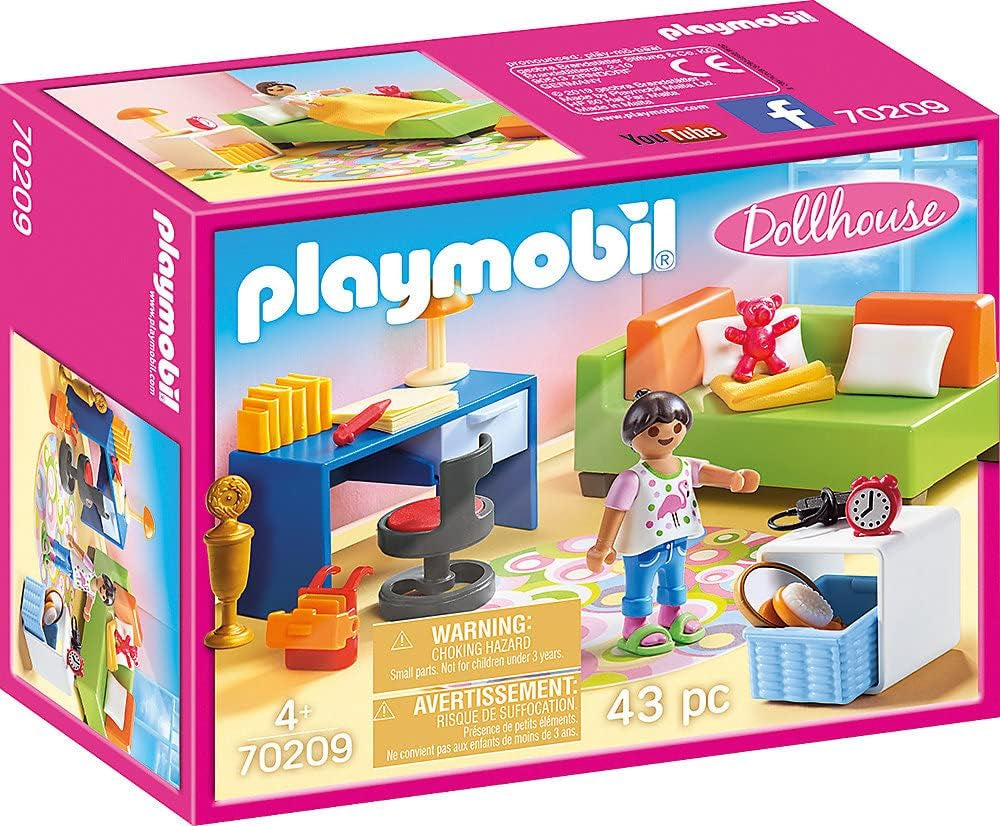 Domeček pro panenky 70985 Skládací domeček pro panenky s rukojetí, hračka pro věk 4+ a domeček pro panenky 70209 Pokoj pro dospívající s figurkou dívky a doplňky, 4+