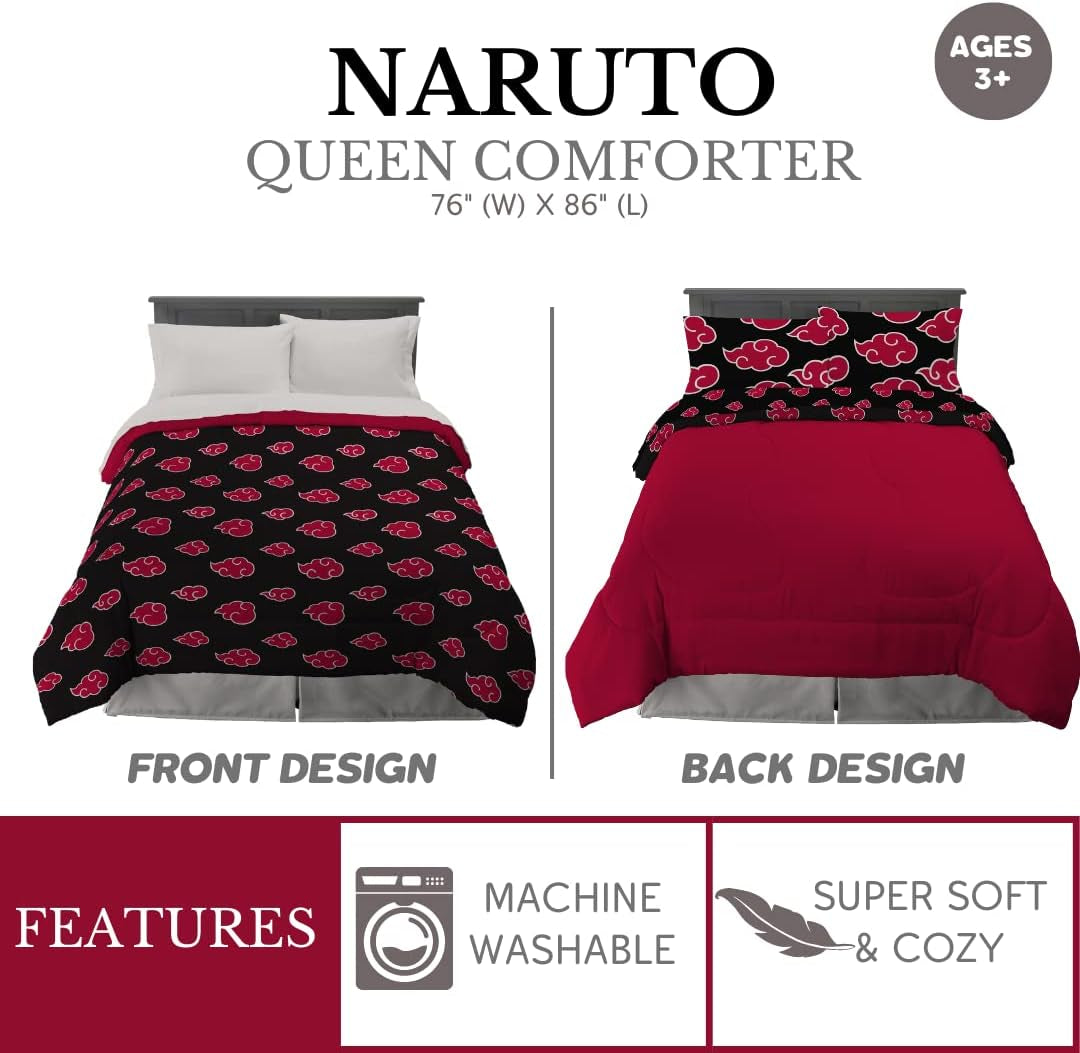 Franco Naruto Anime vzor Akatsuki Měkké povlečení z mikrovlákna Peřina Queen, (oficiální produkt Naruto) Peřiny a přikrývky Naty Shop