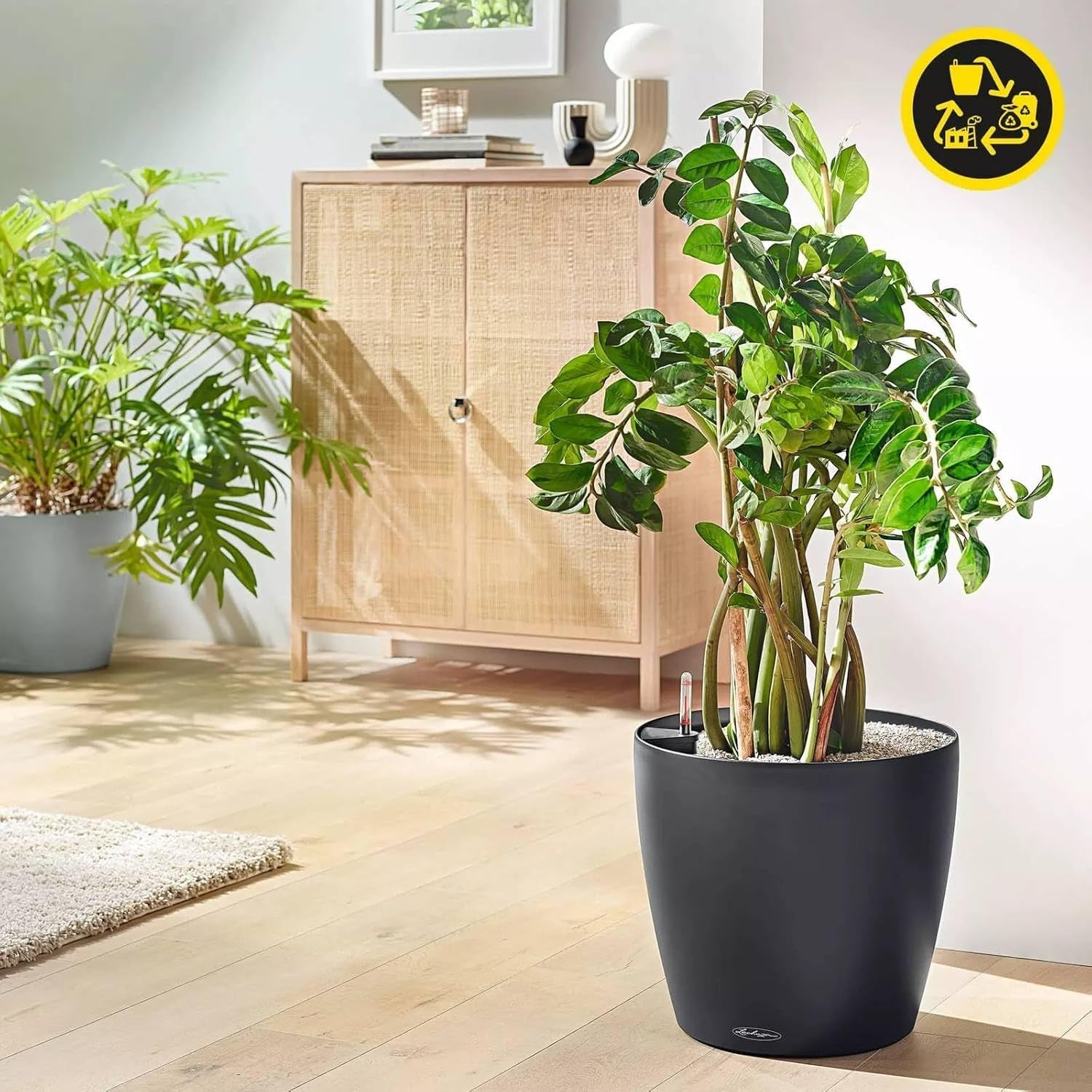 Květináč LECHUZA Classico Color ECO 60 Tmavě šedá | Květináč se zavlažovacím systémem a ukazatelem hladiny vody | Vyrobeno ze 100% recyklovaného plastu | Matný povrch | Ø 60 x 55,5 cm | 18955