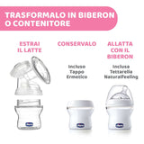 Chicco elektrická odsávačka mléka se stimulační a extrakční fází, 10 úrovní intenzity, pohodlná a rychlá, ergonomický tvar, se šikmým savičkou a těsným uzávěrem, bílá, 150 ml Příslušenství Potraviny a kojení Bebe Naty Shop