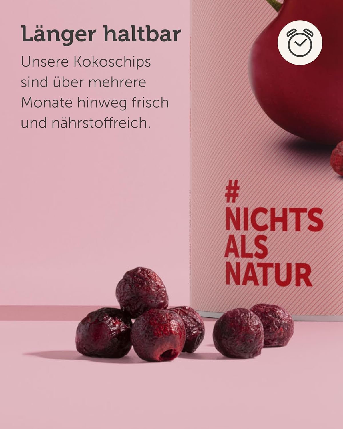 Mrazem sušené hořké třešně BUAH® | Celé hořké třešně jako svačina nebo do müsli | Ideální náhrada za cukroví | Vegan a bez přidaného cukru | 135 g dehydratovaných produktů Naty Shop