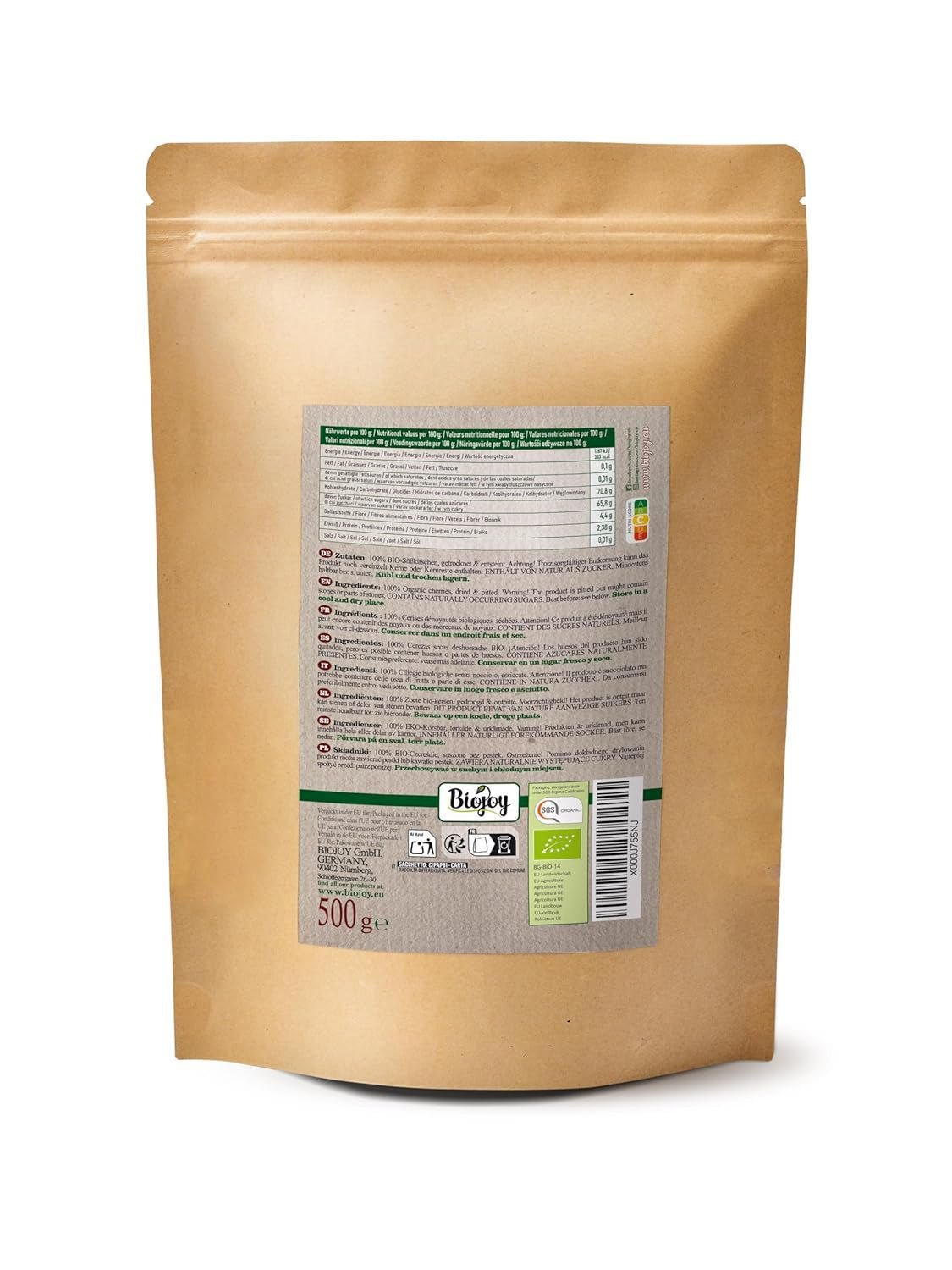 Biojoy sušené třešně (500 g), vypeckované a bez síry Sušené produkty Naty Shop
