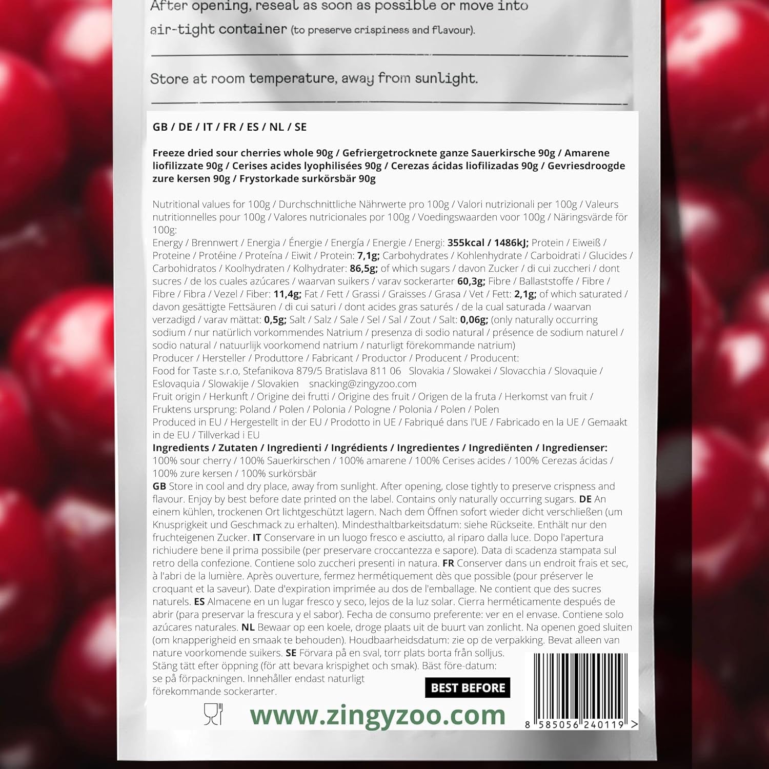 Mrazem sušené třešně | Sušené višně | Ovoce sušené mrazem | Mrazem sušené ovoce | Mrazem sušené ovoce Sušené třešně | Fur Smoothie Mrazem sušené ovoce (90g) Dehydrované produkty Naty Shop