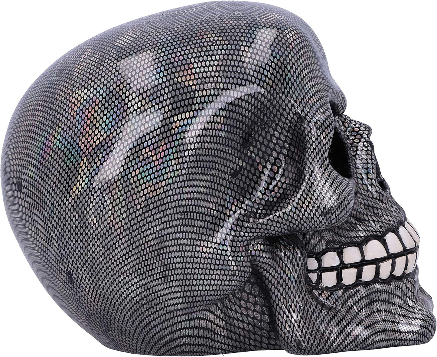 Holografická stříbrná síťovaná lebka Stříbrná Holografická síťovaná lebka Ornament Stříbrná 16,5 cm sošky a plastiky Naty Shop