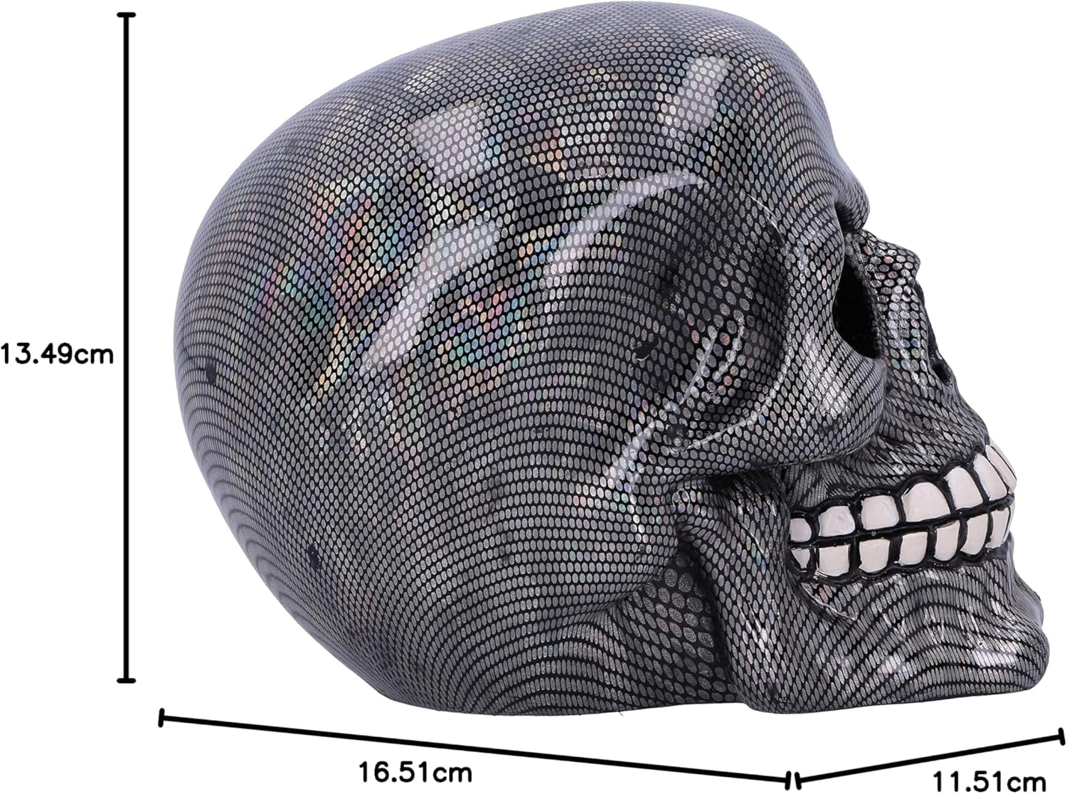Holografická stříbrná síťovaná lebka Stříbrná Holografická síťovaná lebka Ornament Stříbrná 16,5 cm sošky a plastiky Naty Shop