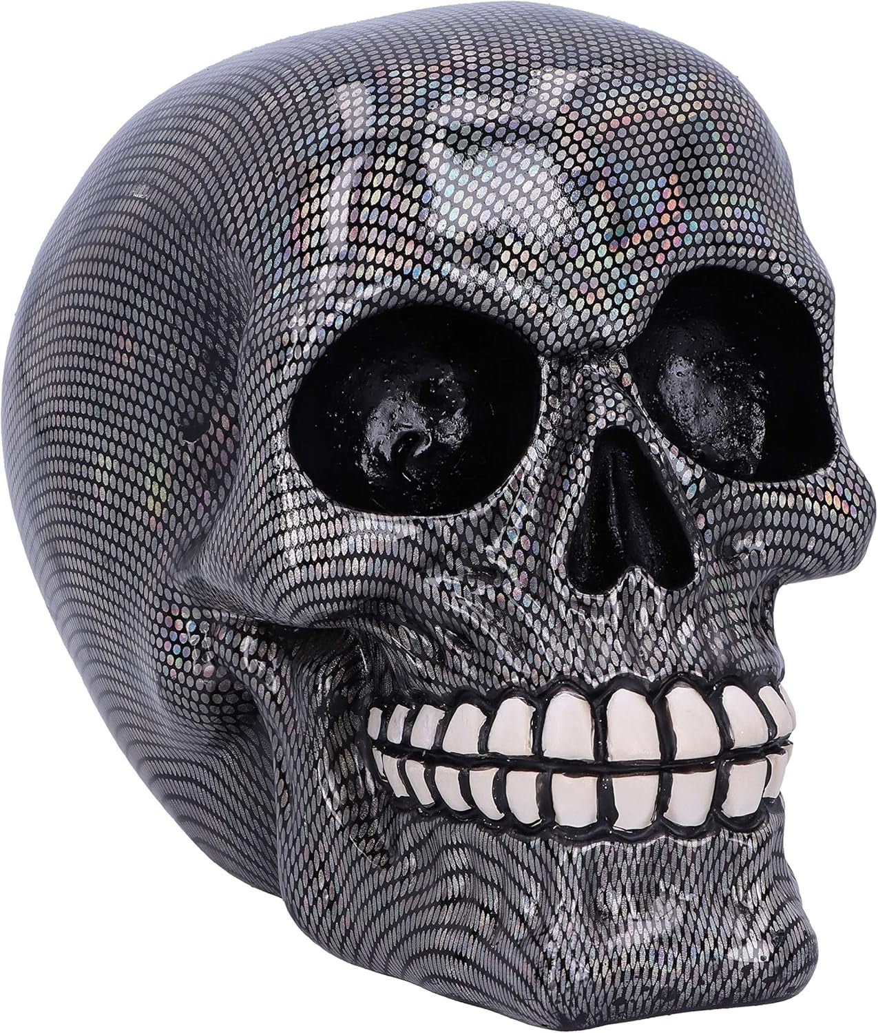 Holografická stříbrná síťovaná lebka Stříbrná Holografická síťovaná lebka Ornament Stříbrná 16,5 cm Sošky a plastiky Naty Shop Výchozí název