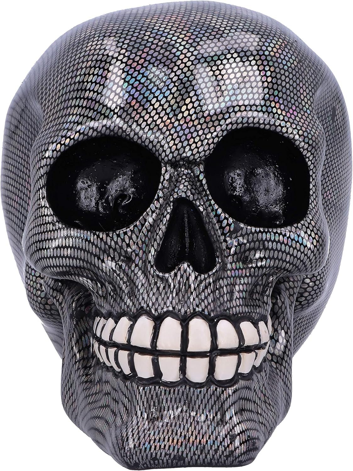 Holografická stříbrná síťovaná lebka Stříbrná Holografická síťovaná lebka Ornament Stříbrná 16,5 cm sošky a plastiky Naty Shop