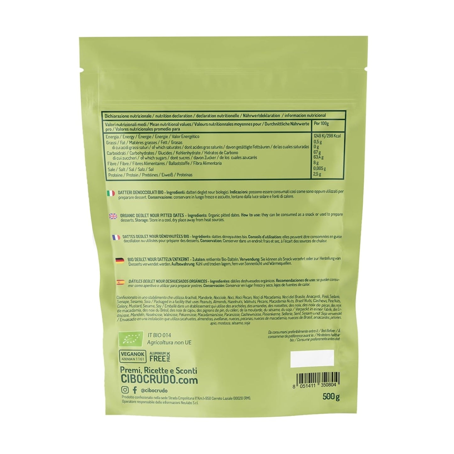 Deglet Nour Bio datle bez pecek - 500g. Přírodní bio sušené datle Deglet Nour. Sušené datle. Dehydrované produkty Naty Shop