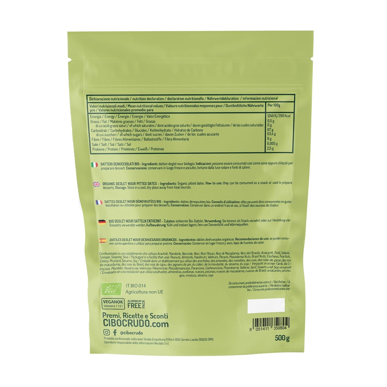 Deglet Nour Bio datle bez pecek - 500g. Přírodní bio sušené datle Deglet Nour. Sušené datle. Dehydrované produkty Naty Shop
