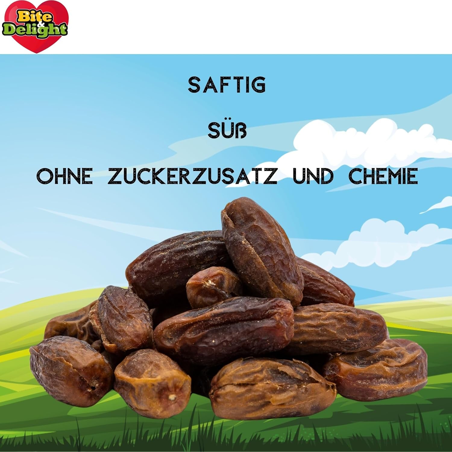 Sušené datle Bite & Delight - Celé, sušené a přírodní - Aromatické sladkosti - Lahodné a šťavnaté - Ovocné přesnídávky připravené k přímé spotřebě - Veganské - Bez přidaného cukru - 1250 g Dehydrované produkty Naty Shop