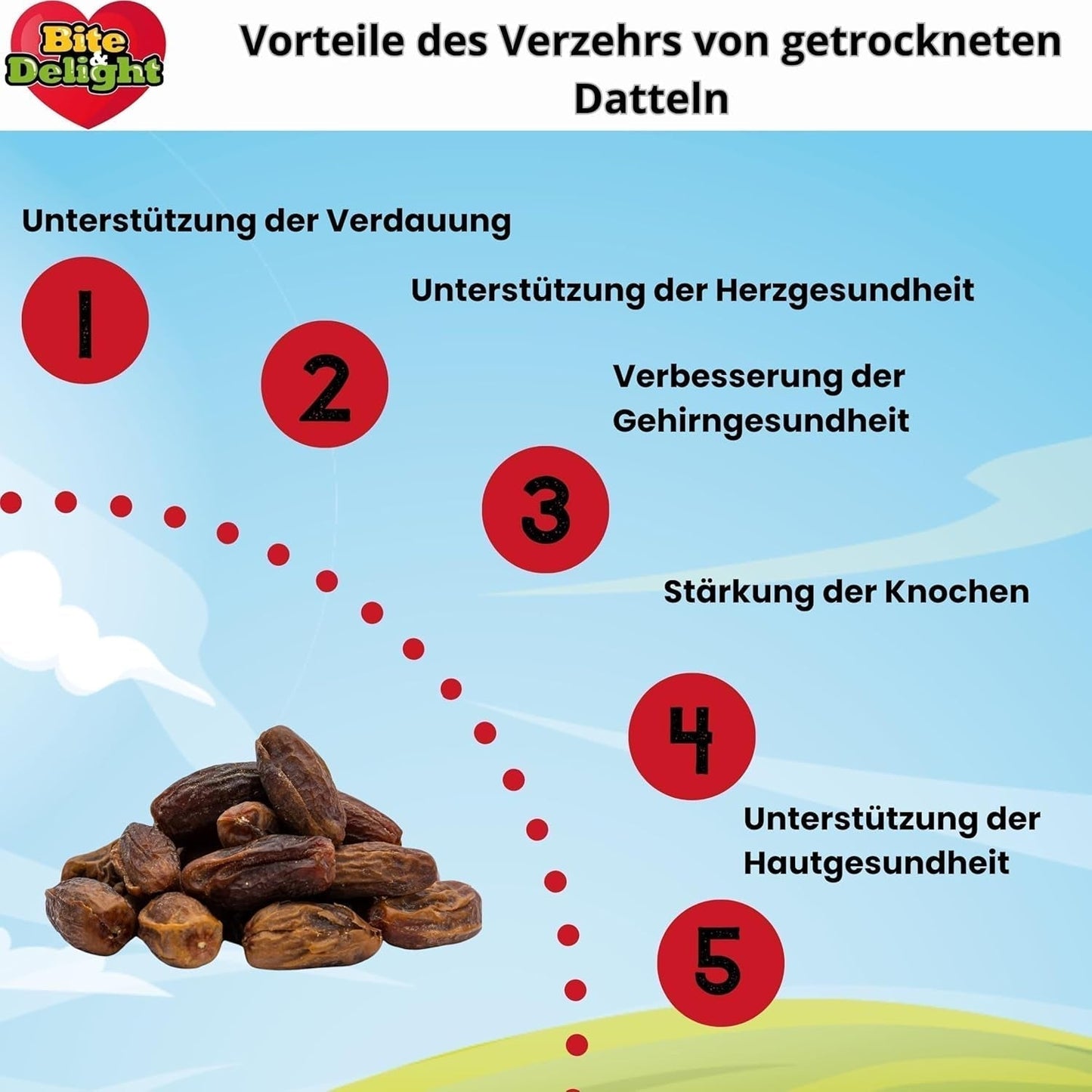 Sušené datle Bite & Delight - Celé, sušené a přírodní - Aromatické sladkosti - Lahodné a šťavnaté - Ovocné přesnídávky připravené k přímé spotřebě - Veganské - Bez přidaného cukru - 1250 g Dehydrované produkty Naty Shop