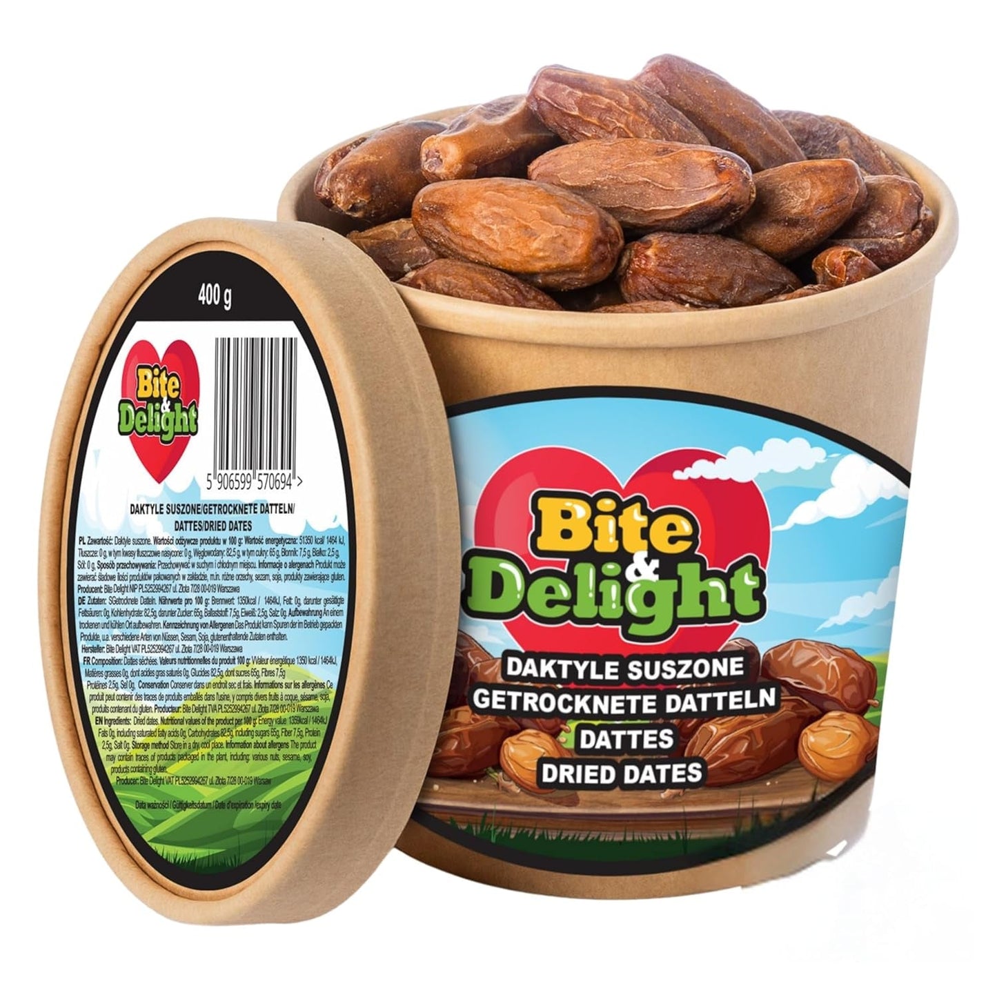 Sušené datle Bite & Delight - Celé, sušené a přírodní - Aromatické sladkosti - Lahodné a šťavnaté - Hotová ovocná svačina - Vegan - Bez přidaného cukru - 1250 g Naty Shop dehydratované produkty 750 ml