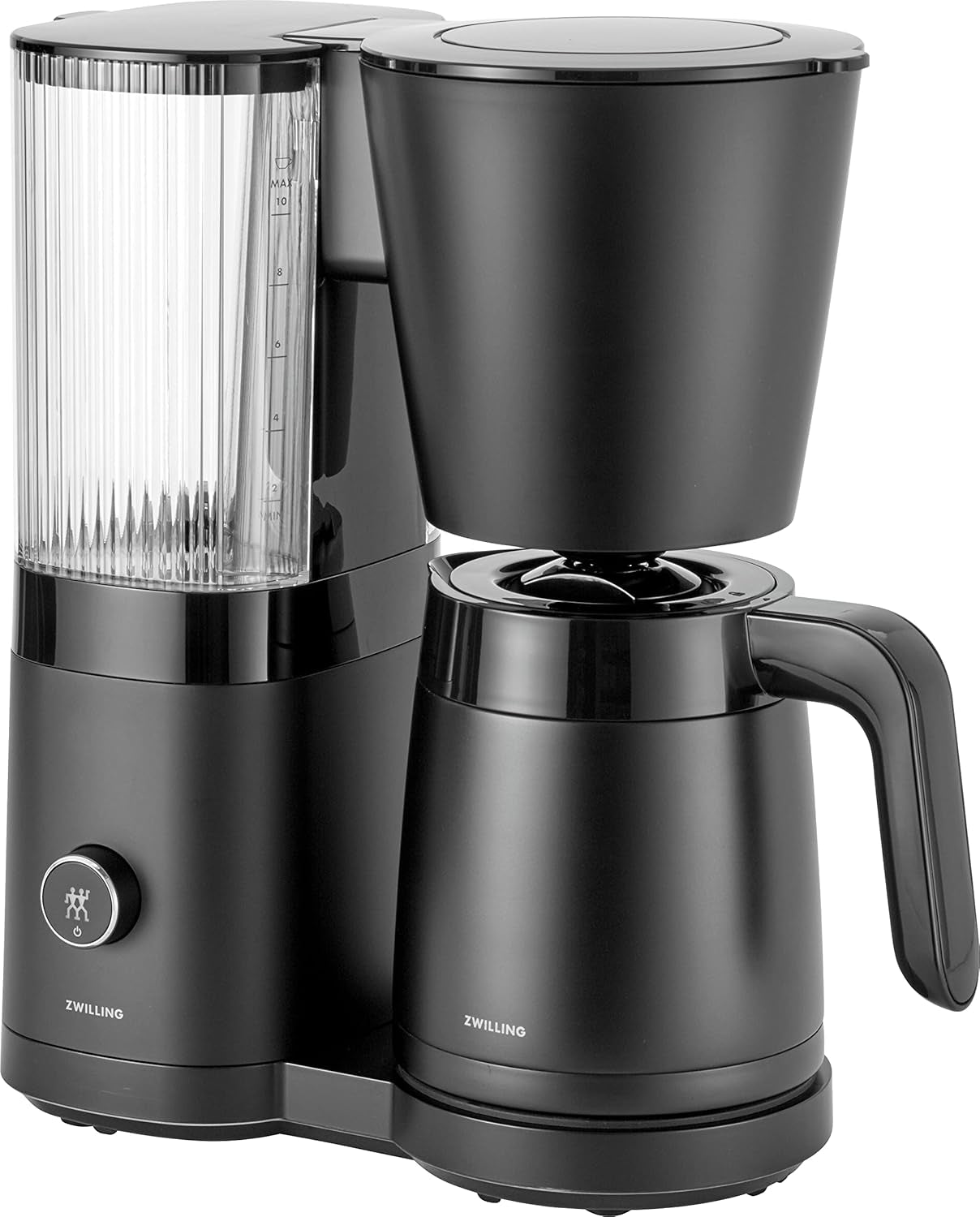 Espresso kávovar ZWILLING ENFINIGY s filtrem se skleněnou karafou o objemu 1,5 l, espresso kávovar s nerezovým bojlerem, funkcí kvetení a inteligentním odstraňováním vodního kamene, plast, stříbrná