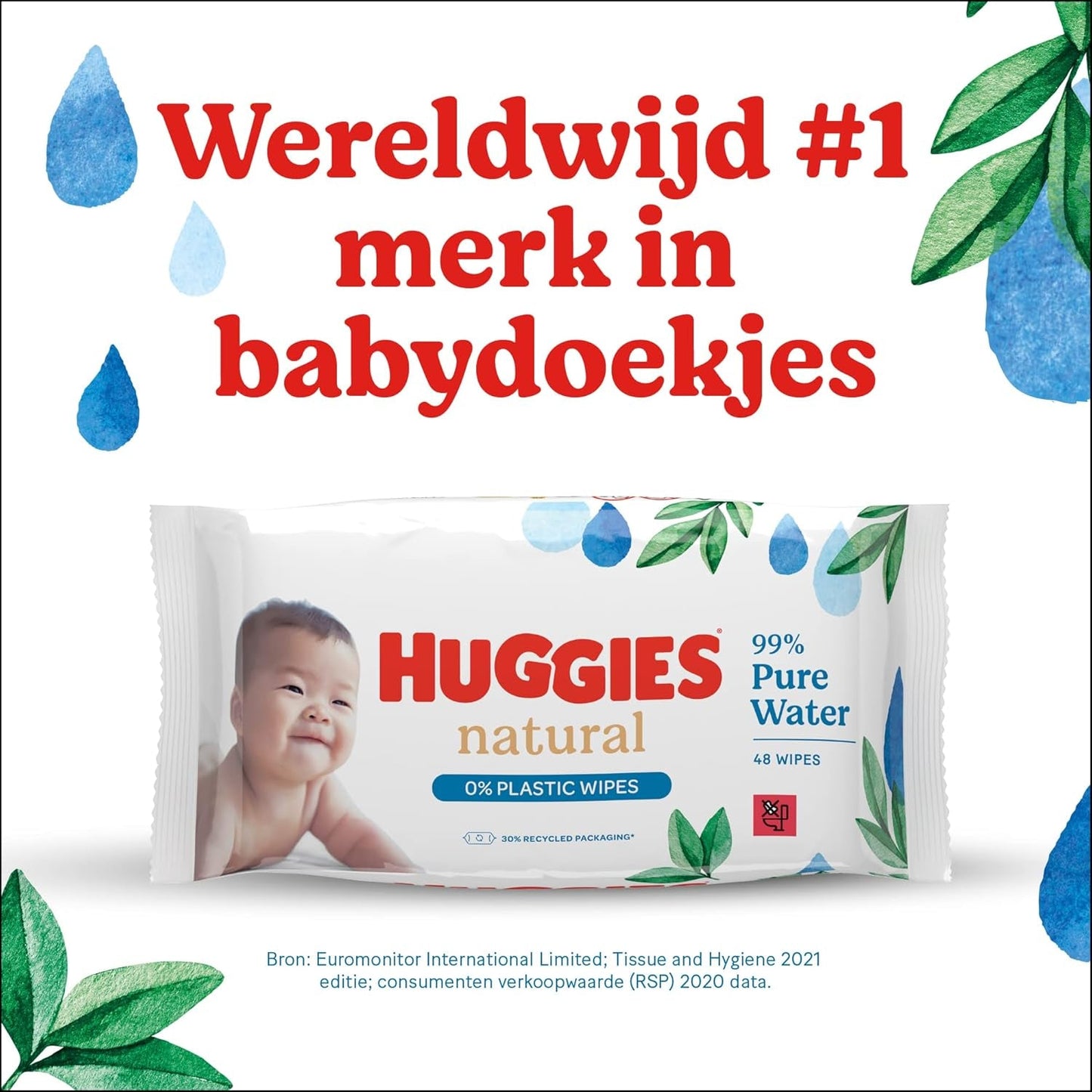 Huggies přirozeně biologicky odbouratelné vlhčené ubrousky pro citlivá miminka, 8 x 48 ubrousků, hromadné balení