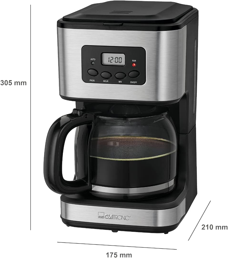 Kávovar Clatronic® s časovačem, 1,5 litrová karafa na 12-14 šálků kávy, 24h LCD časovač, funkce udržování teploty, proti odkapávání, vyjímatelný filtr, displej a kontrolky, 900W - KA 3642